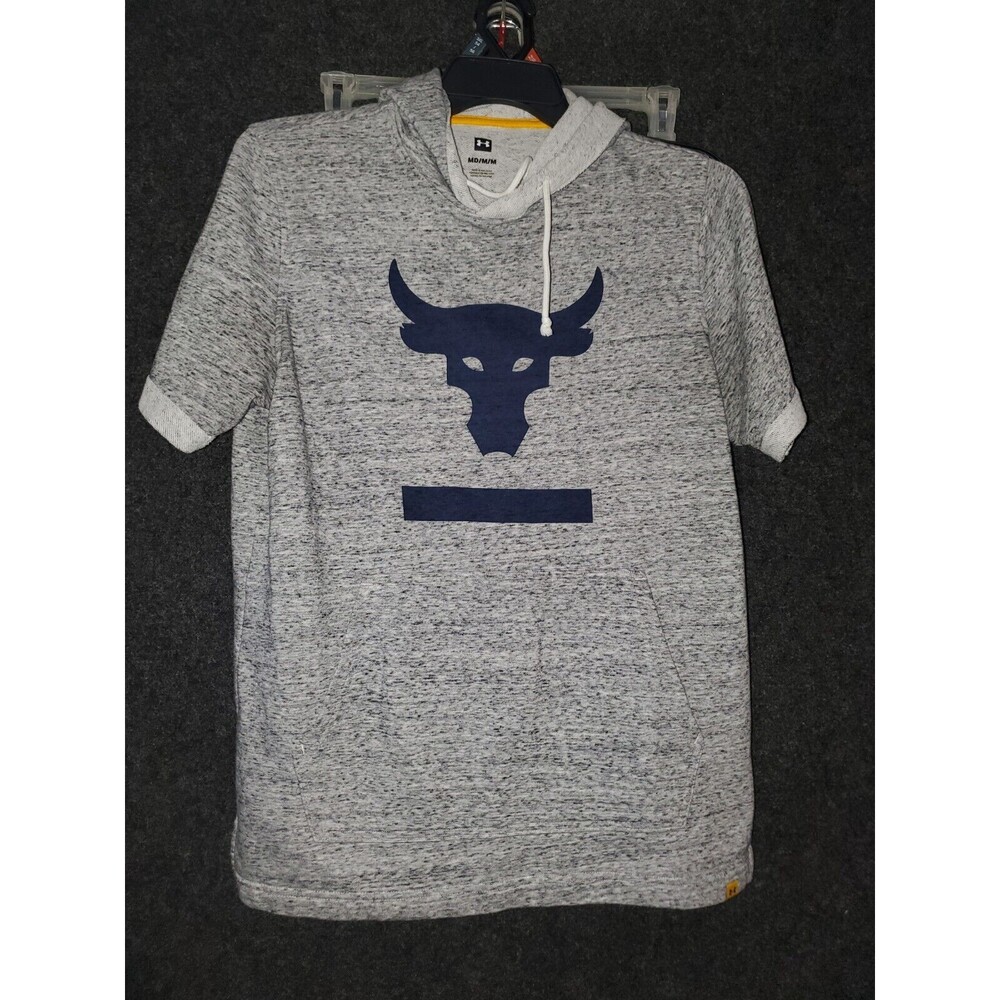 Under Armour UA Project Rock Grey Short Sleeve Hoodie Mens Medium Medium